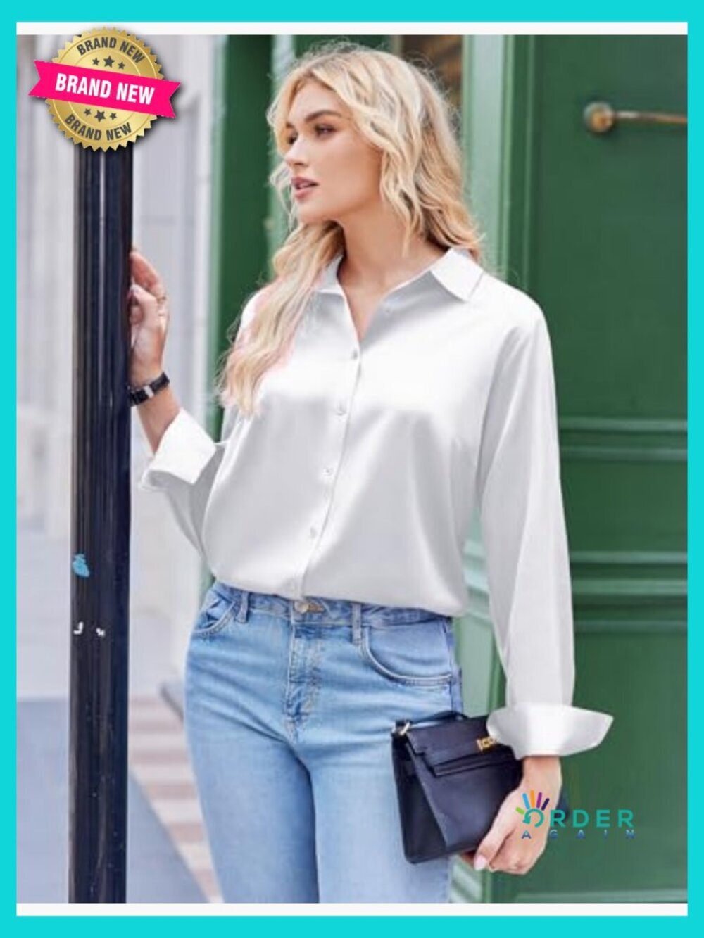 Satin Button Down Shirt Long Sleeve Business Casual Elegant Chic Top - Picture 2 of 7